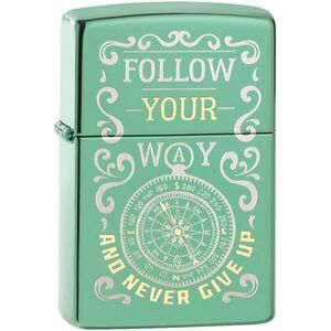 Zippo Follow Your Way Compass Design High Polish Green Pocket Lighter